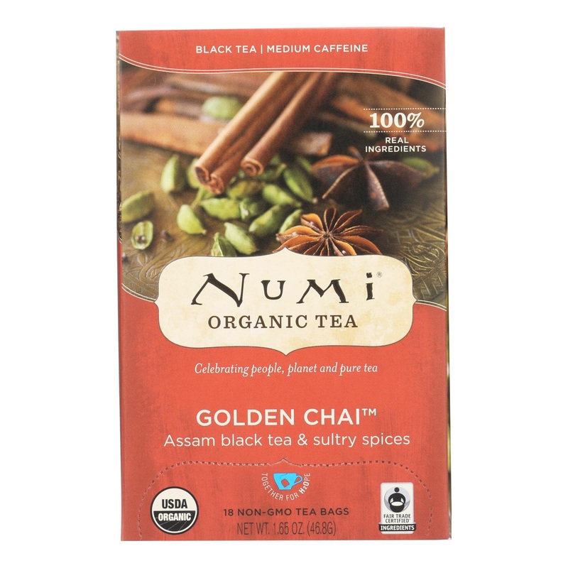 Numi Golden Chai: Assam Black Tea with Sweet & Spicy Spices (Pack of 6 - 18 Tea Bags)
