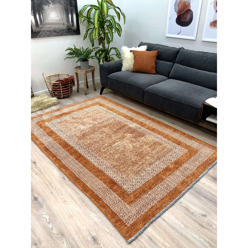 Alfa Rich Burnt Orange Area Rugs for Living Room Bedroom Decor Cotton Washable Pet Friendly